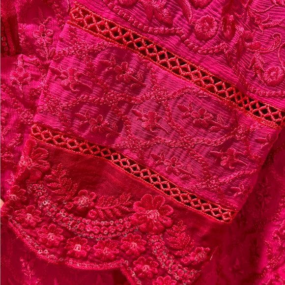 Agha Noor Fuschia Silk and Chiffon Women’s Tunic Top - Picture 9 of 12